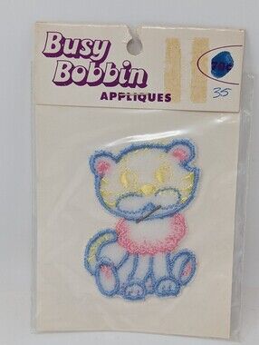 Busy Bobbin Appliqué Cute Kitten Patch - Blue, Pink, Yellow Vintage Baby